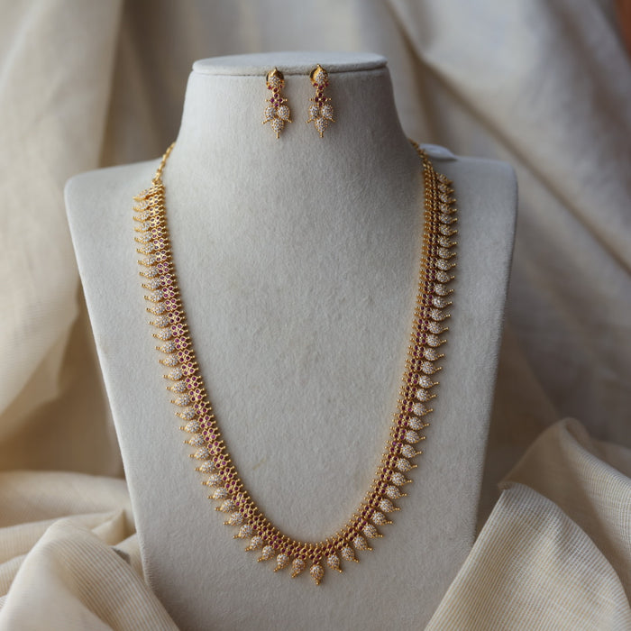 Heritage gold plated ruby white stone mango long necklace HL8991