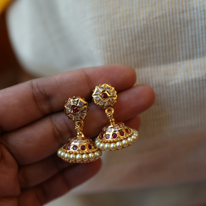 Heritage gold plated white padakam long necklace with earrings HL166