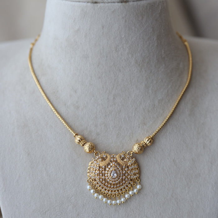 Heritage gold plated white stone short necklace with earrings H792