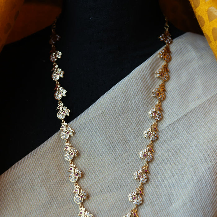 Heritage gold plated white padakam long necklace with earrings HL166