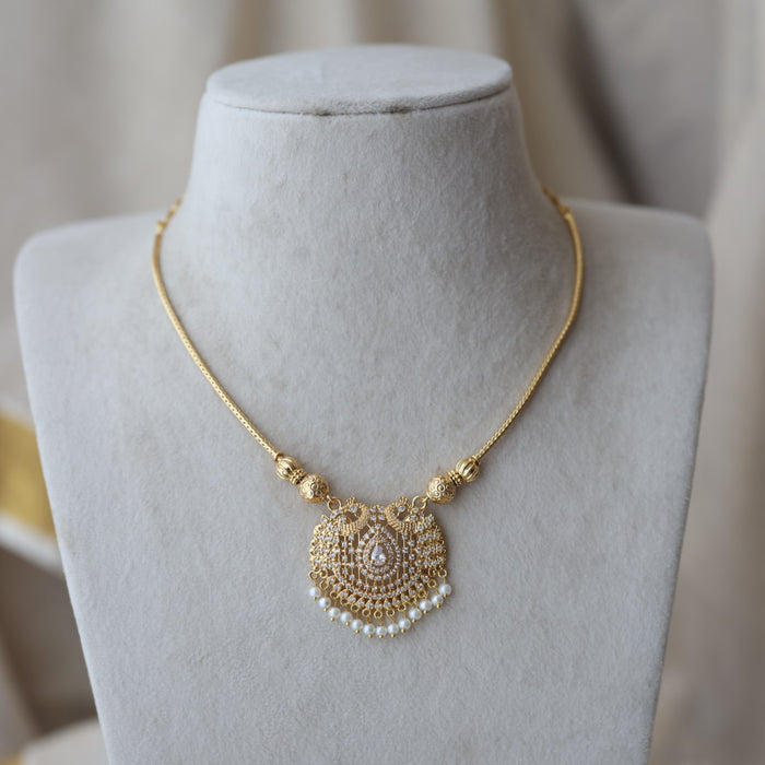 Heritage gold plated white stone short necklace with earrings H792