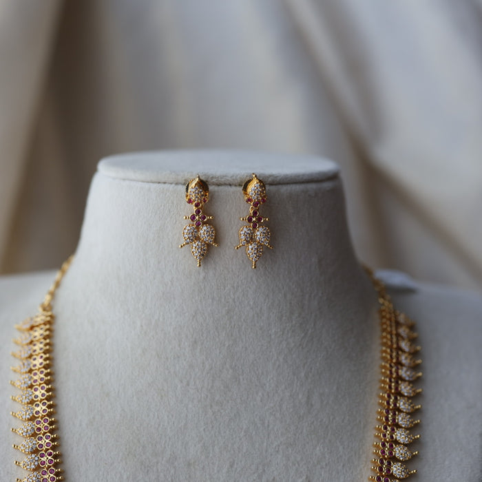 Heritage gold plated ruby white stone mango long necklace HL8991
