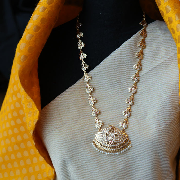 Heritage gold plated white padakam long necklace with earrings HL166