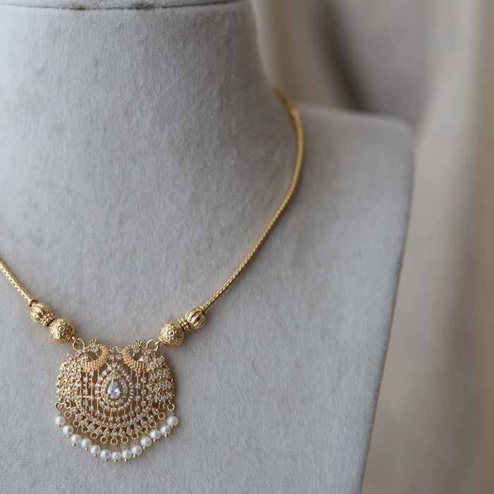 Heritage gold plated white stone short necklace with earrings H792