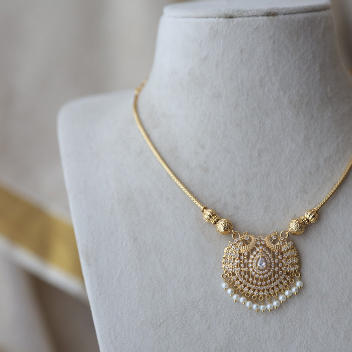 Heritage gold plated white stone short necklace with earrings H792