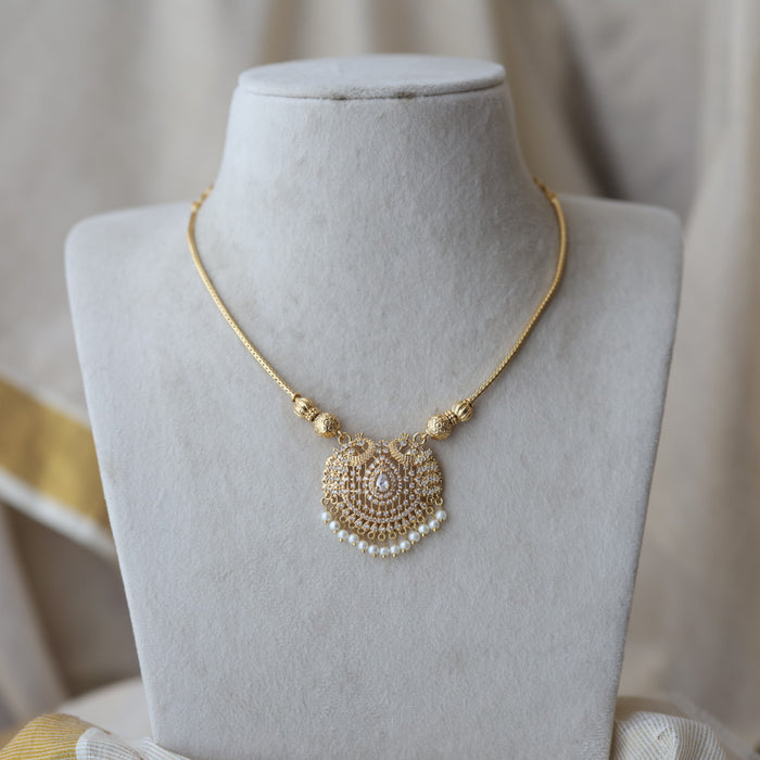 Heritage gold plated white stone short necklace with earrings H792