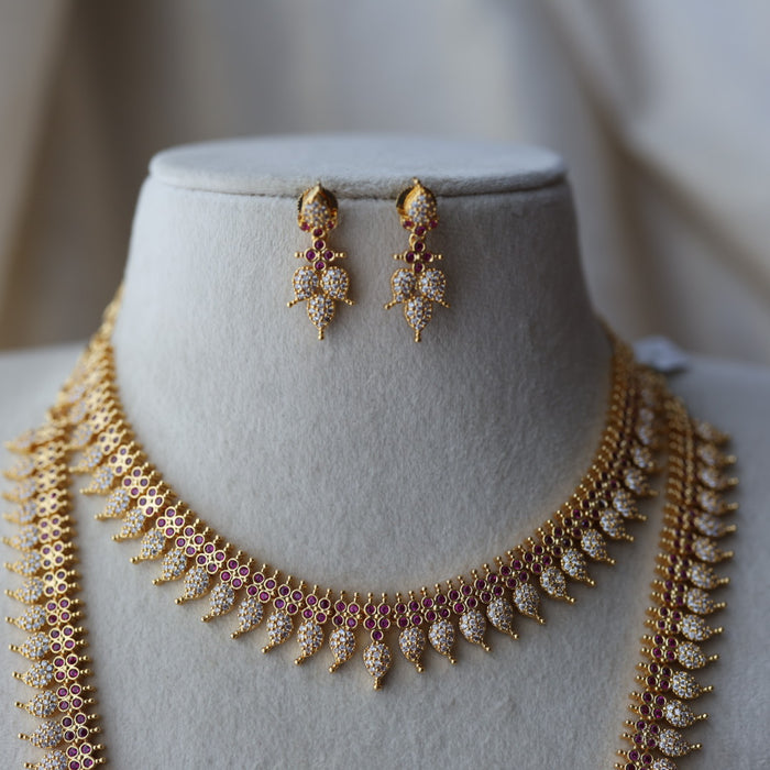Heritage gold plated ruby white stone mango long  and short necklace HLS78923