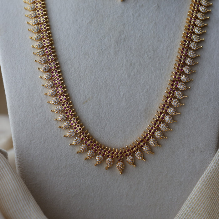Heritage gold plated ruby white stone mango long  and short necklace HLS78923