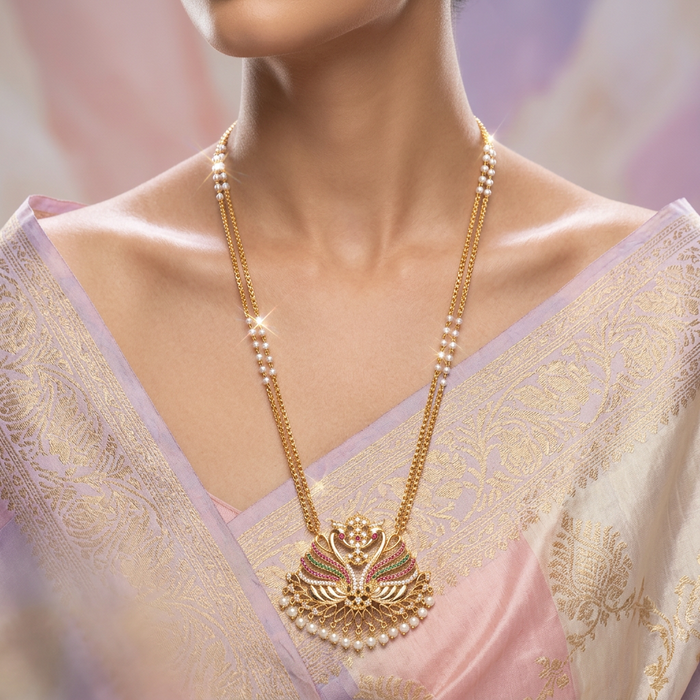 Heritage gold plated padakam long necklace HP0781