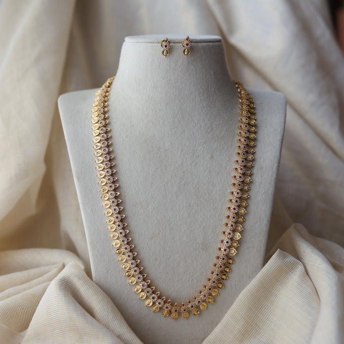 Heritage gold plated ruby white stone coin long necklace with earrins HL8002