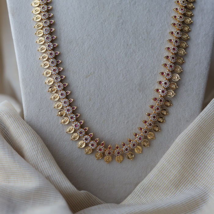 Heritage gold plated ruby white stone coin long necklace with earrins HL8002