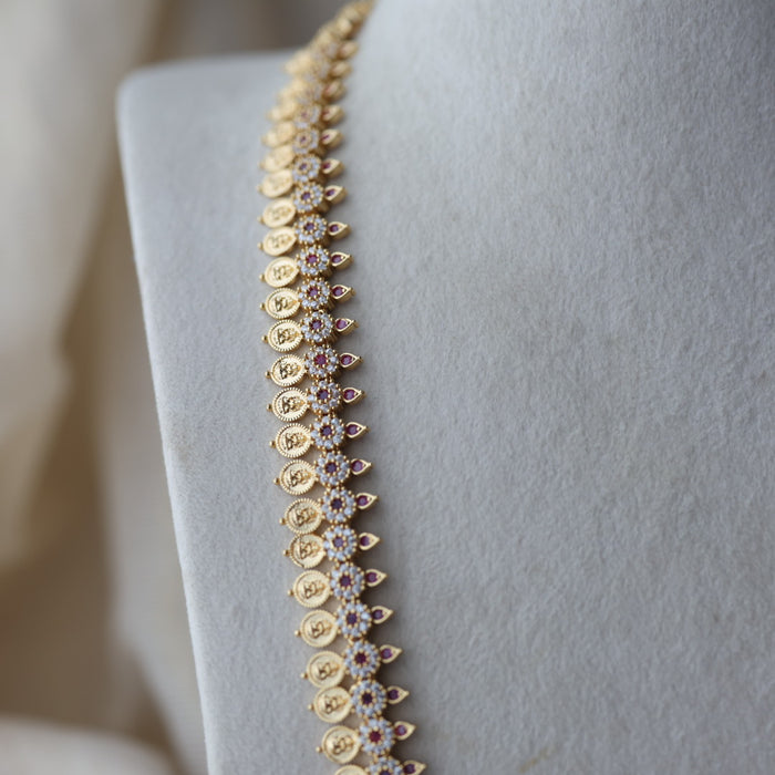 Heritage gold plated ruby white stone coin long necklace with earrins HL8002