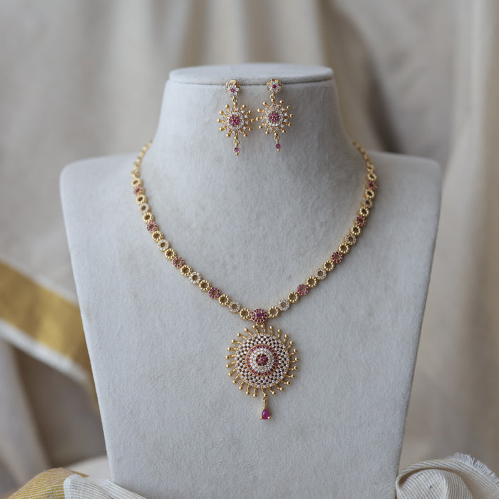 Heritage gold plated ruby white stone short necklace with earrings H792