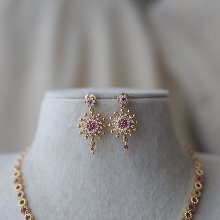 Heritage gold plated ruby white stone short necklace with earrings H792