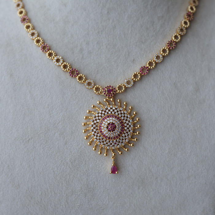 Heritage gold plated ruby white stone short necklace with earrings H792