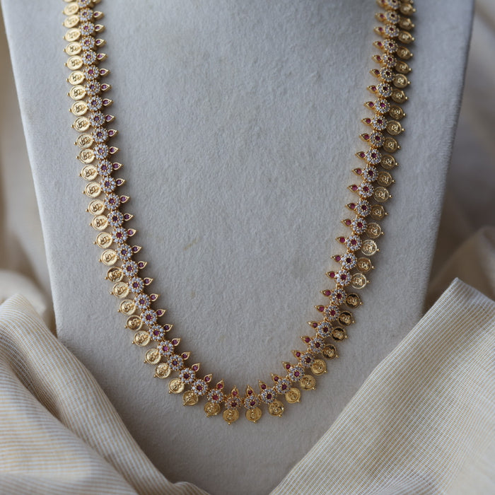 Heritage gold plated ruby white stone coin long necklace with earrins HL8002