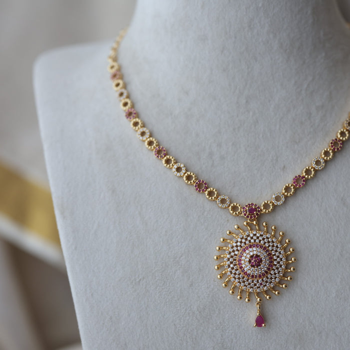 Heritage gold plated ruby white stone short necklace with earrings H792