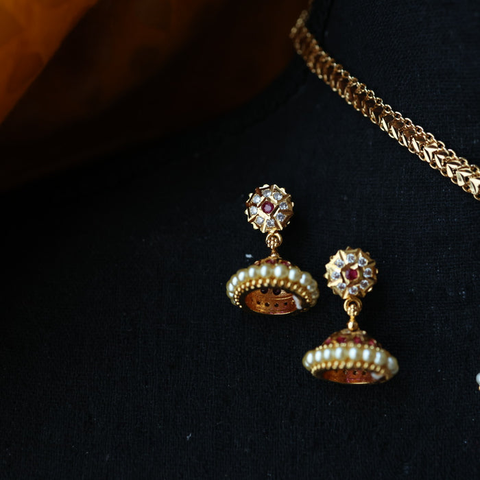 Heritage gold plated pearl short necklace with earrings H653