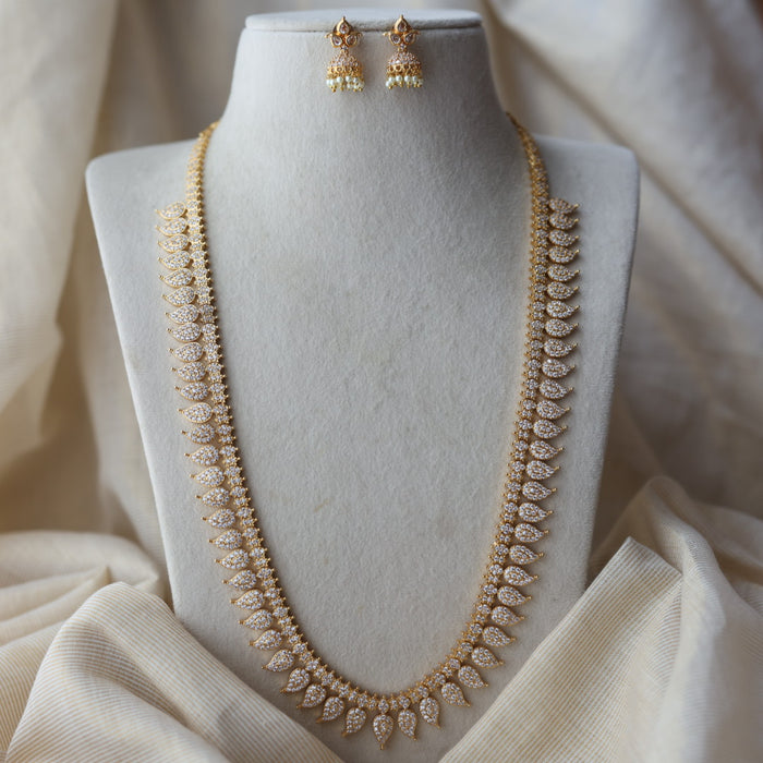 Heritage gold plated white stone mango long necklace HL78923