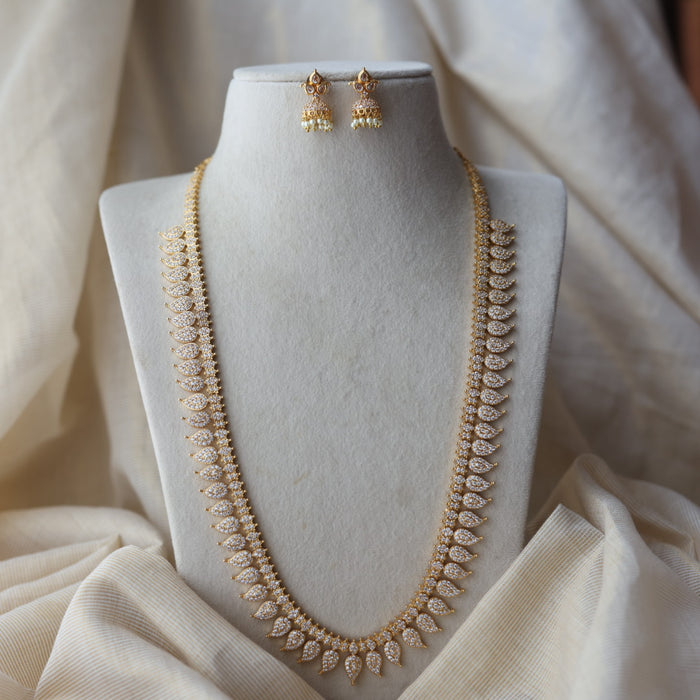 Heritage gold plated white stone mango long necklace HL78923