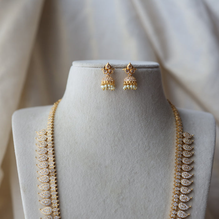 Heritage gold plated white stone mango long necklace HL78923