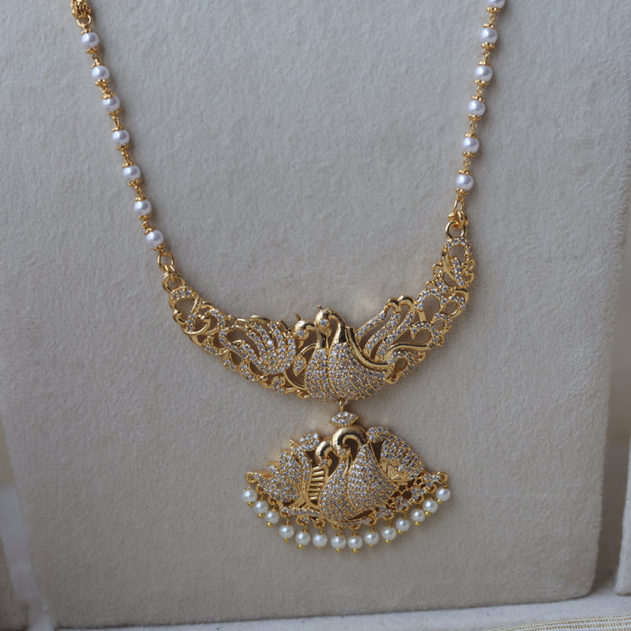 Heritage gold plated white stone long and short necklace with earrings HLS1109