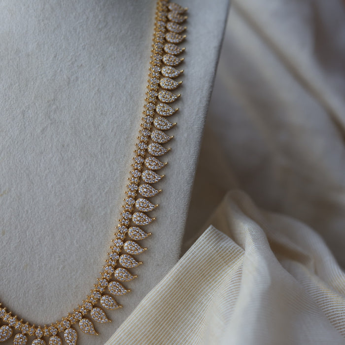 Heritage gold plated white stone mango long necklace HL78923