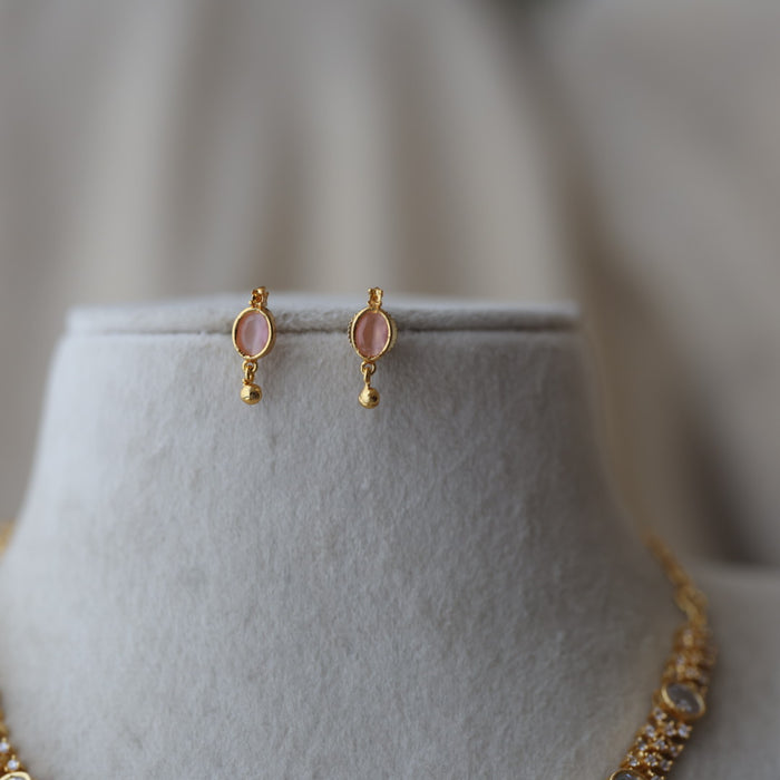 Heritage gold plated white stone short necklace with earrings H891