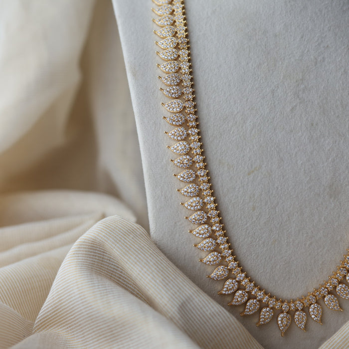 Heritage gold plated white stone mango long necklace HL78923