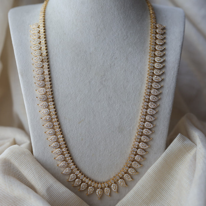 Heritage gold plated white stone mango long necklace HL78923