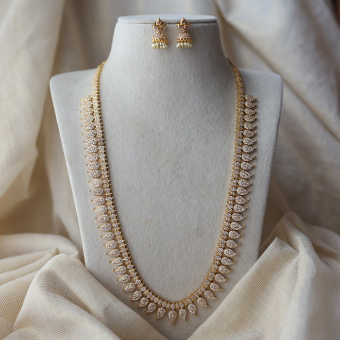 Heritage gold plated white stone mango long necklace HL78923