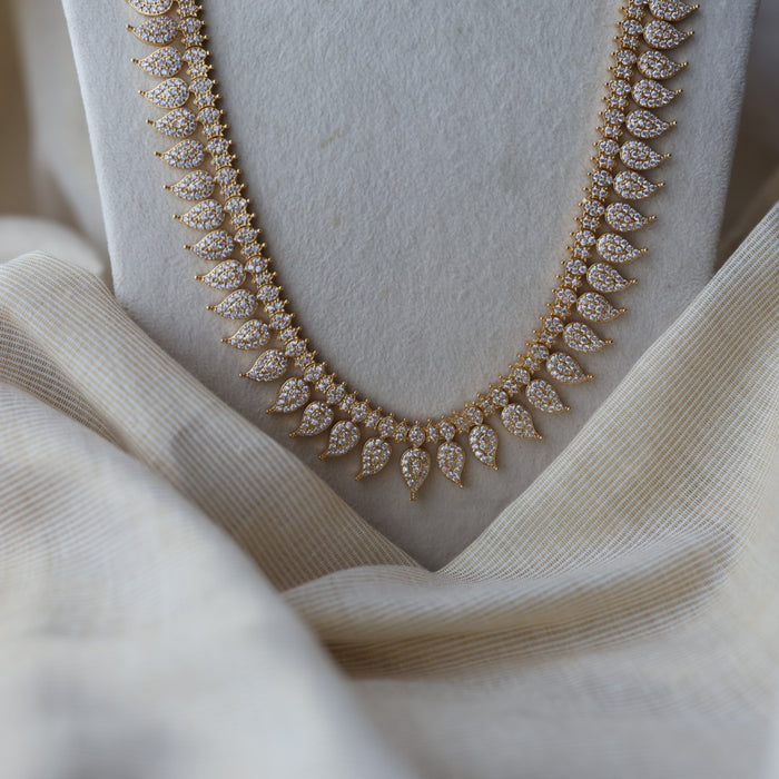 Heritage gold plated white stone mango long necklace HL78923