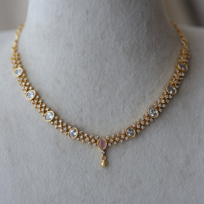 Heritage gold plated white stone short necklace with earrings H891