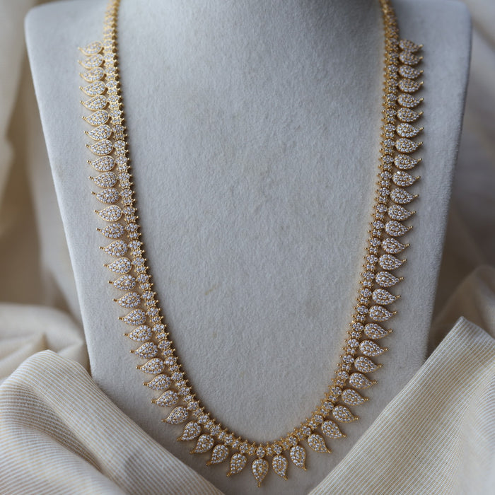 Heritage gold plated white stone mango long necklace HL78923