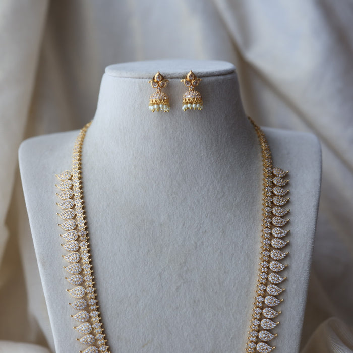Heritage gold plated white stone mango long necklace HL78923