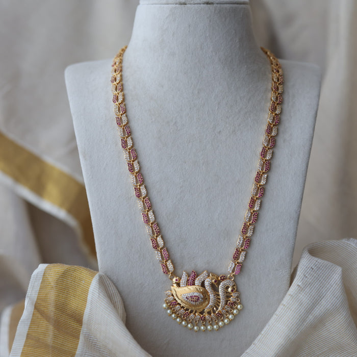 Heritage gold plated ruby white stone long necklace HL8252