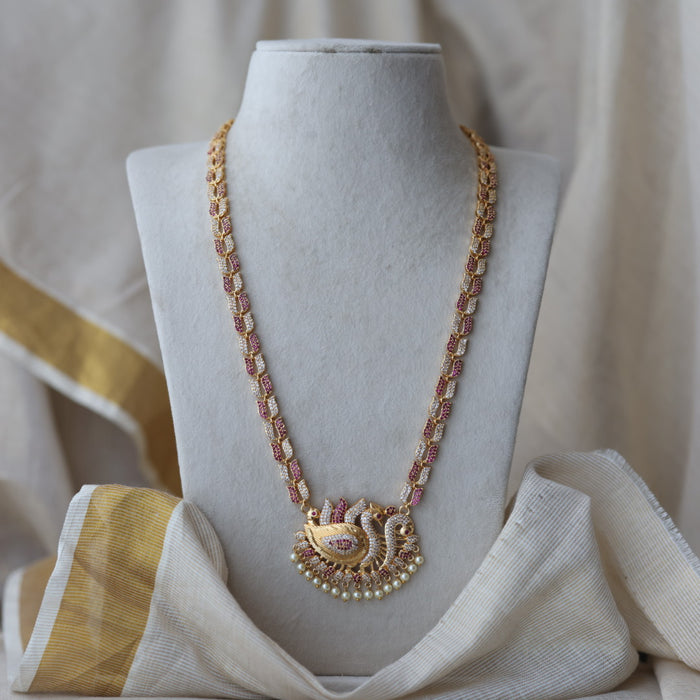 Heritage gold plated ruby white stone long necklace HL8252