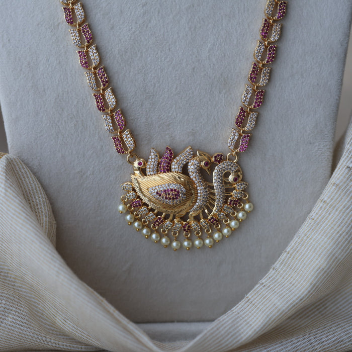 Heritage gold plated ruby white stone long necklace HL8252