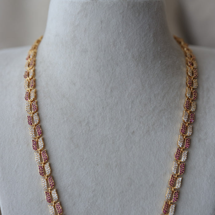 Heritage gold plated ruby white stone long necklace HL8252