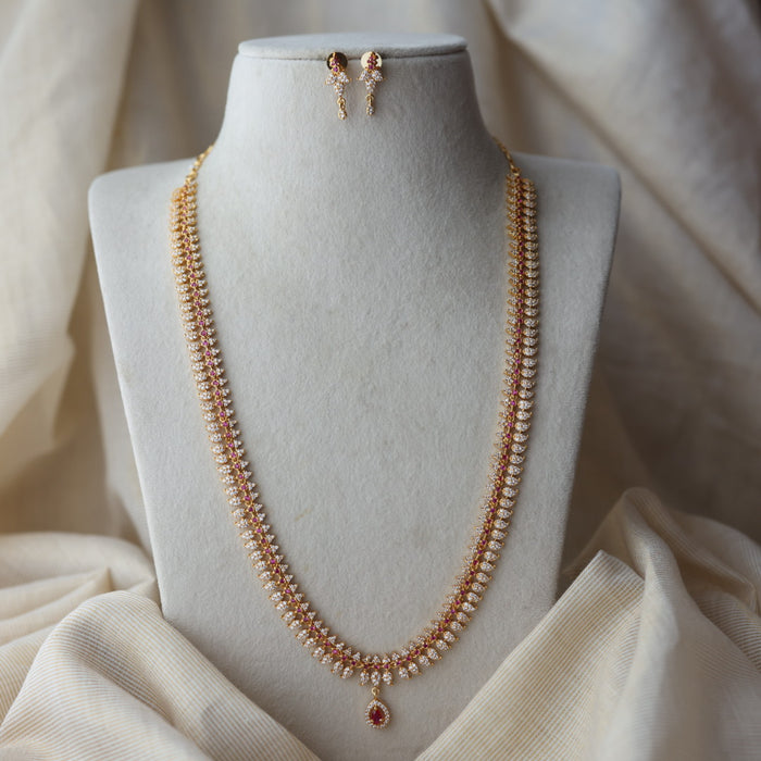Heritage gold plated ruby white stone mango long necklace with earrings HL0922