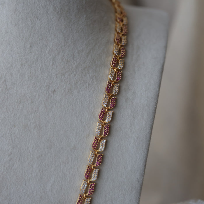 Heritage gold plated ruby white stone long necklace HL8252