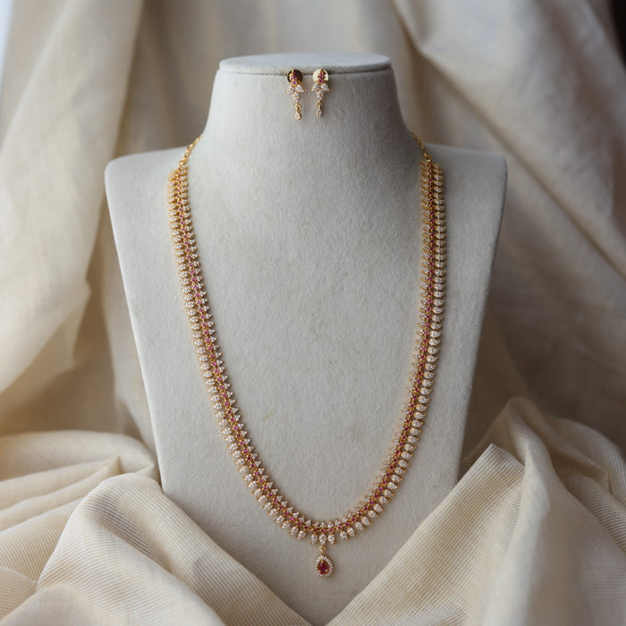 Heritage gold plated ruby white stone mango long necklace with earrings HL0922
