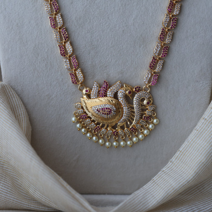 Heritage gold plated ruby white stone long necklace HL8252