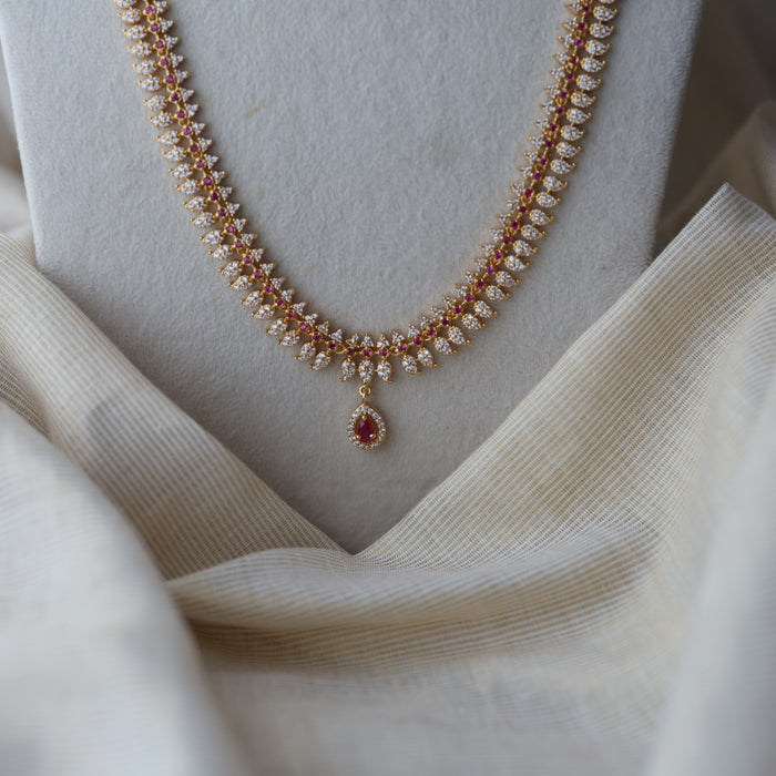 Heritage gold plated ruby white stone mango long necklace with earrings HL0922