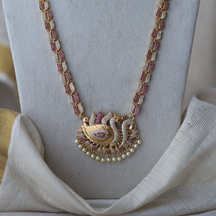 Heritage gold plated ruby white stone long necklace HL8252