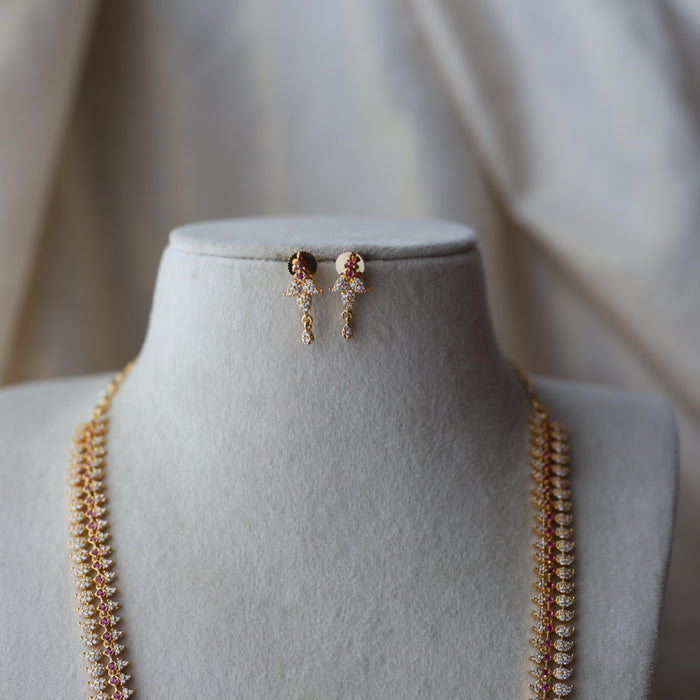 Heritage gold plated ruby white stone mango long necklace with earrings HL0922