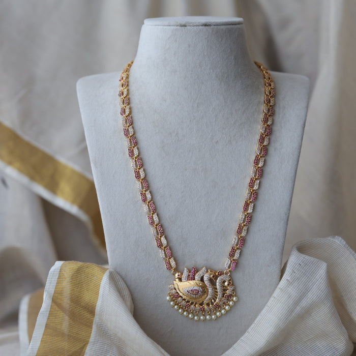 Heritage gold plated ruby white stone long necklace HL8252