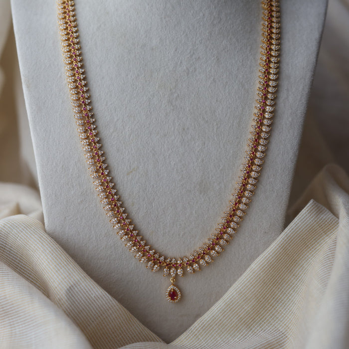 Heritage gold plated ruby white stone mango long necklace with earrings HL0922
