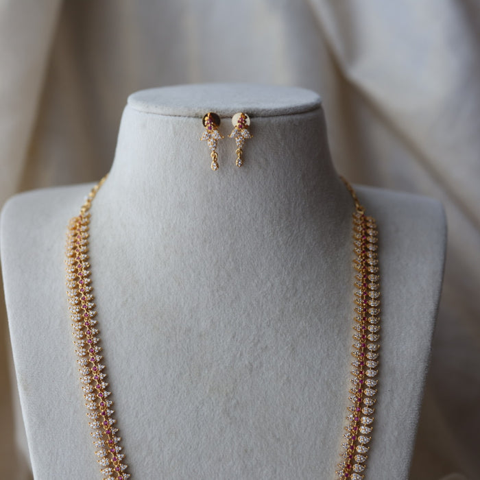 Heritage gold plated ruby white stone mango long necklace with earrings HL0922