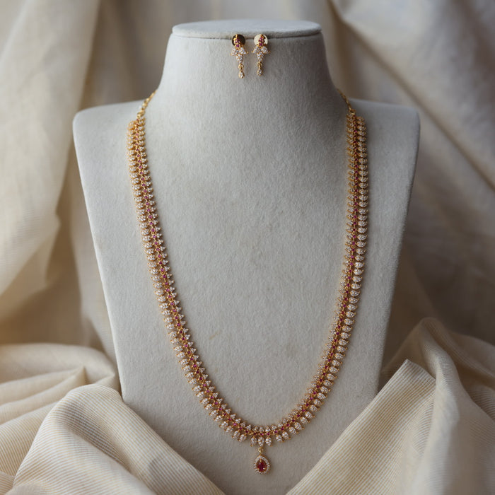 Heritage gold plated ruby white stone mango long necklace with earrings HL0922